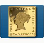 Bild: Goldbriefmarke "Blaue Mauritius"